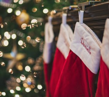 Christmas stockings hanging above the fireplace