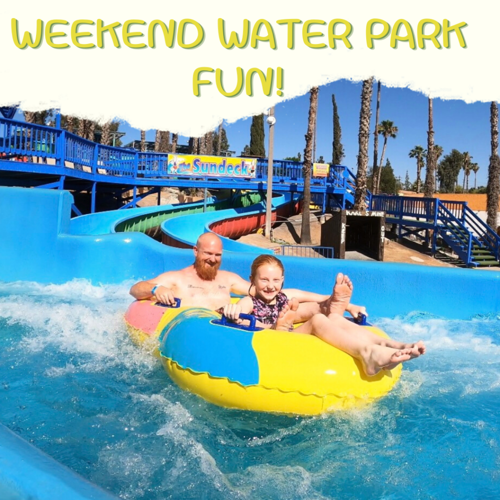 Daughter and Dad on a water slide
